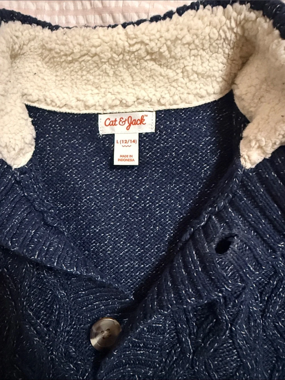 Boys sz Large 12/14 Cat & Jack Navy 3 Button Cable Knit Sweater